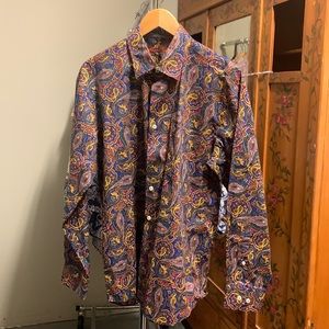 Alan Flusser Mens Printed Cotton Shirt L